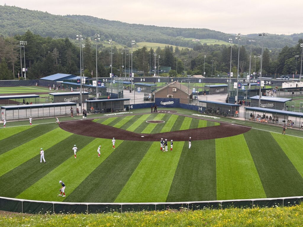 Overhead view of the turf fields and complex