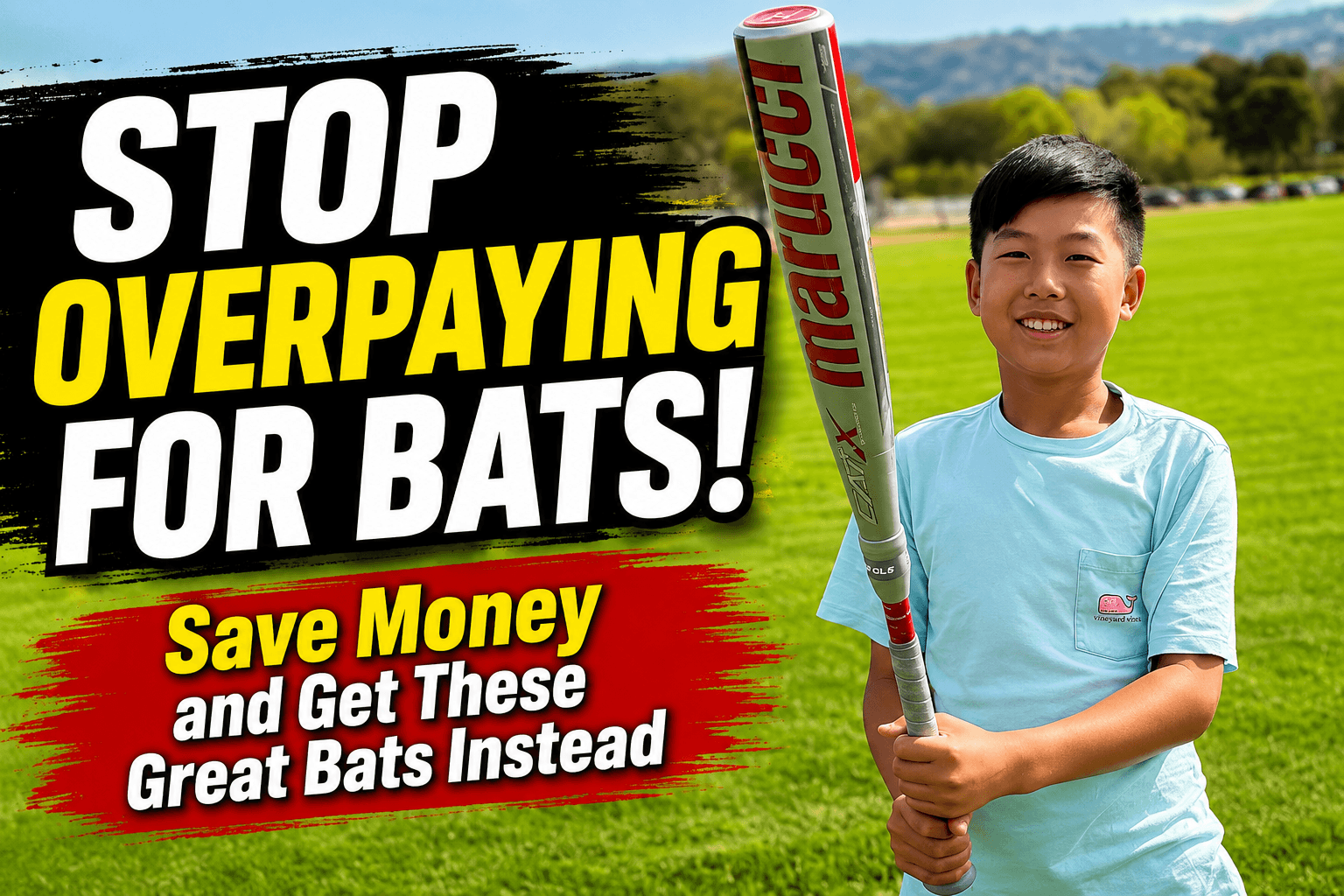son holding a great cheap baseball bat that was high end model