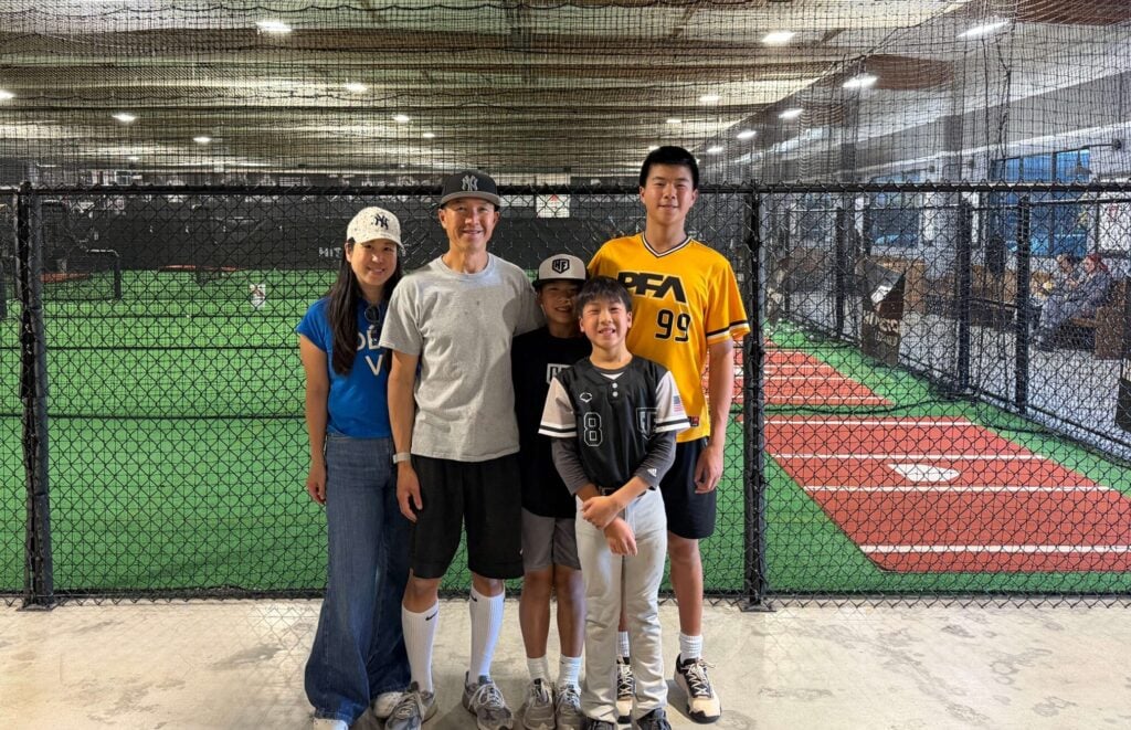 Simon Chan and family at hit factory los angeles batting cages