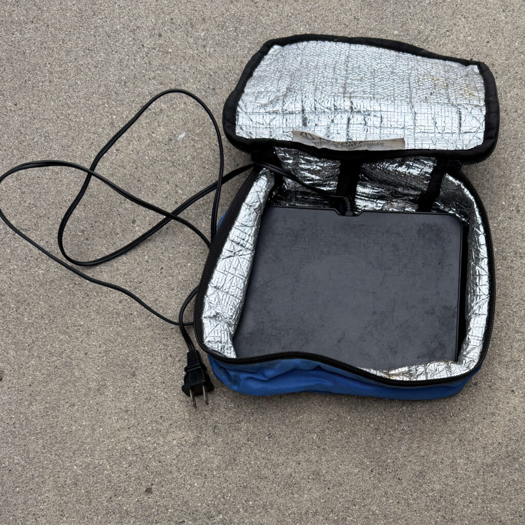 Inside of a portable food warmer