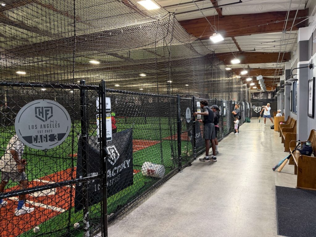 view of entrances to the batting cages inside Hit Factory LA